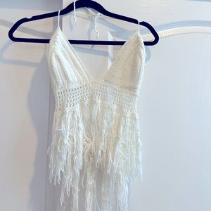 White croché top, perfect for Cochella or summer!